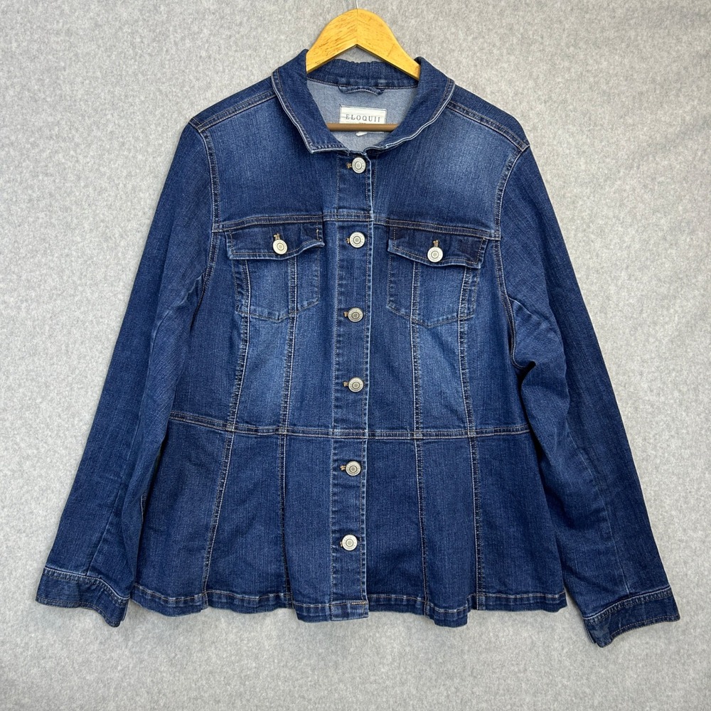 Eloquii Denim Jacket Blue Peplum Flared Hem Stretch Trucker Womens Plus Size 18
